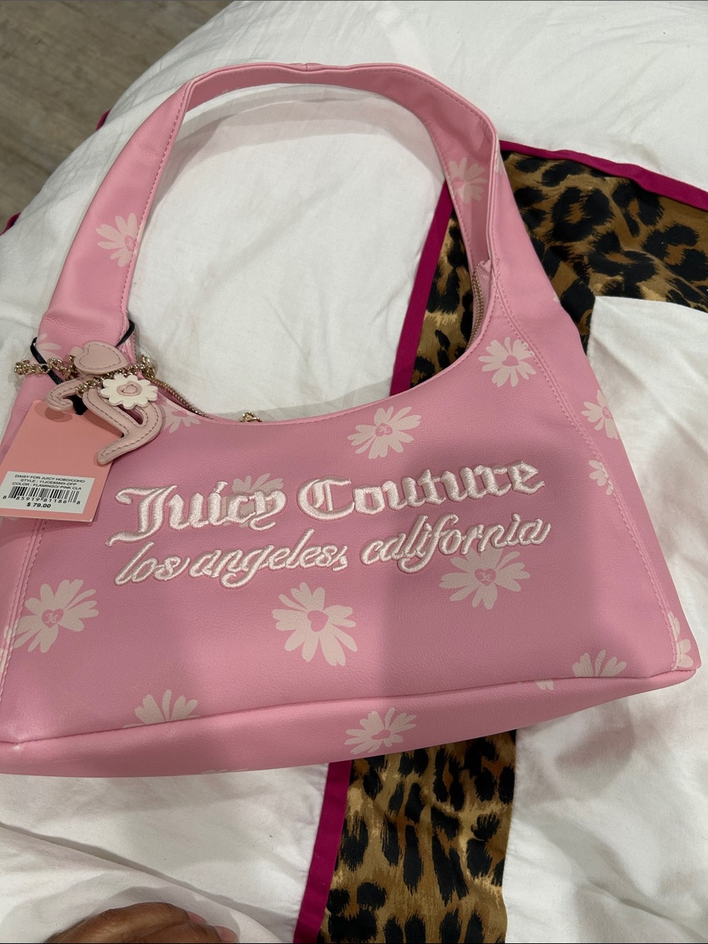 Juicy Couture Pink Floral Embroidered Shoulder Bag